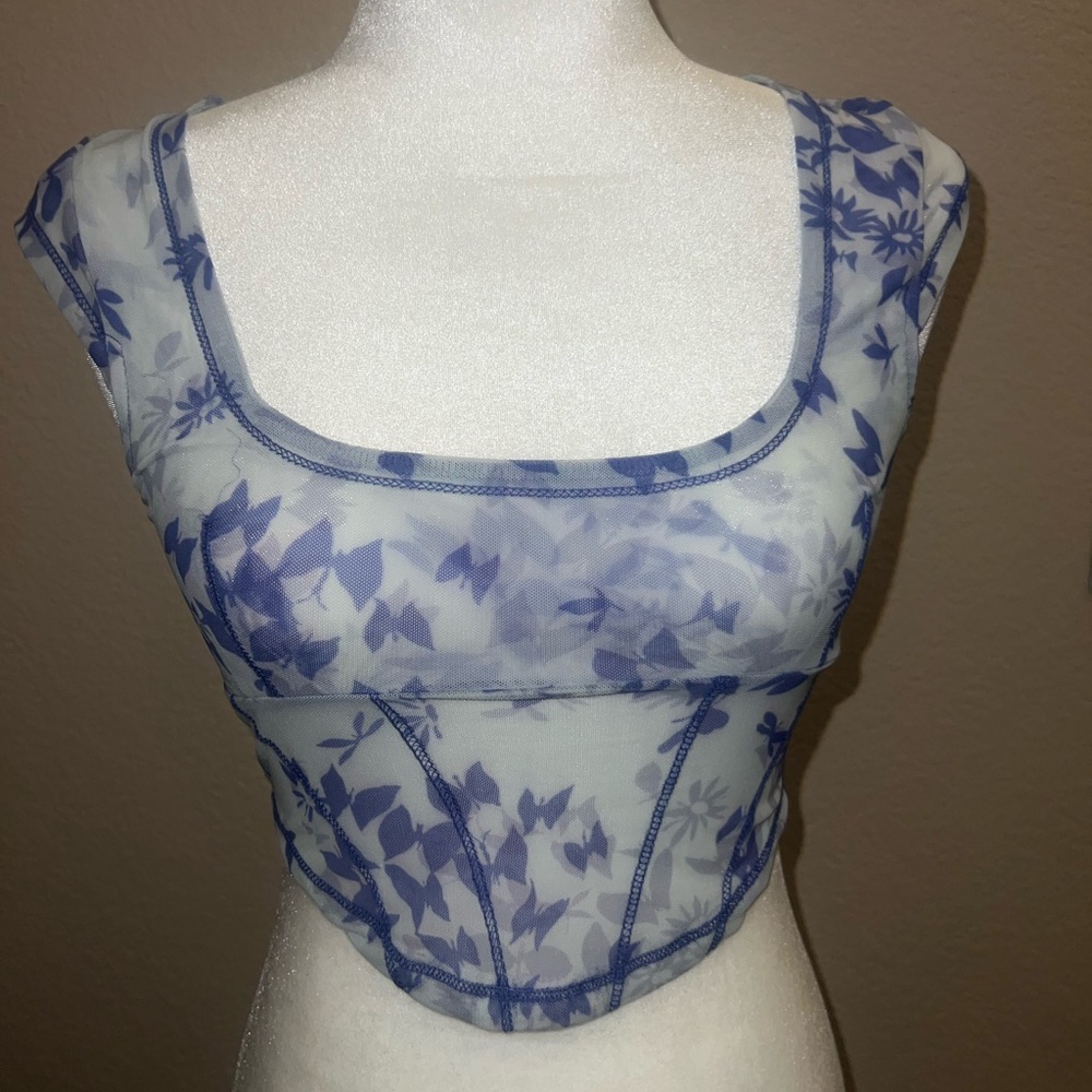 Urban Outfitters purple/white mesh printed top